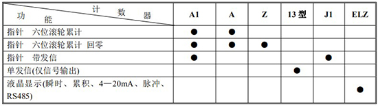 齒輪流量計(jì)計(jì)數(shù)器功能及代號(hào)表